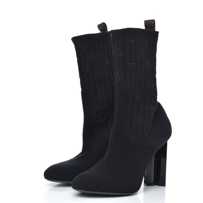 Louis Vuitton Monogram Stretch Fabric Silhouette Ankle Boots 41 Black 3 of 8