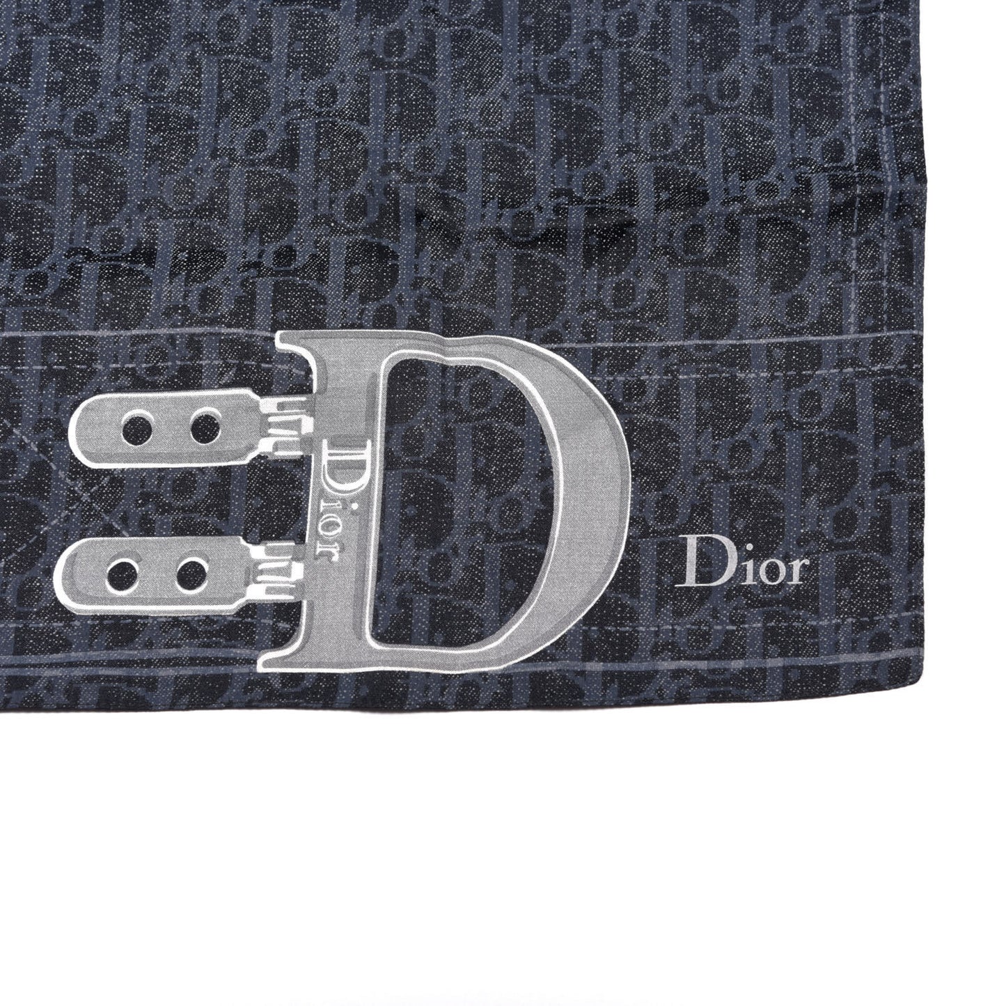 Silk Cotton Denim Monogram Flight Scarf Blue