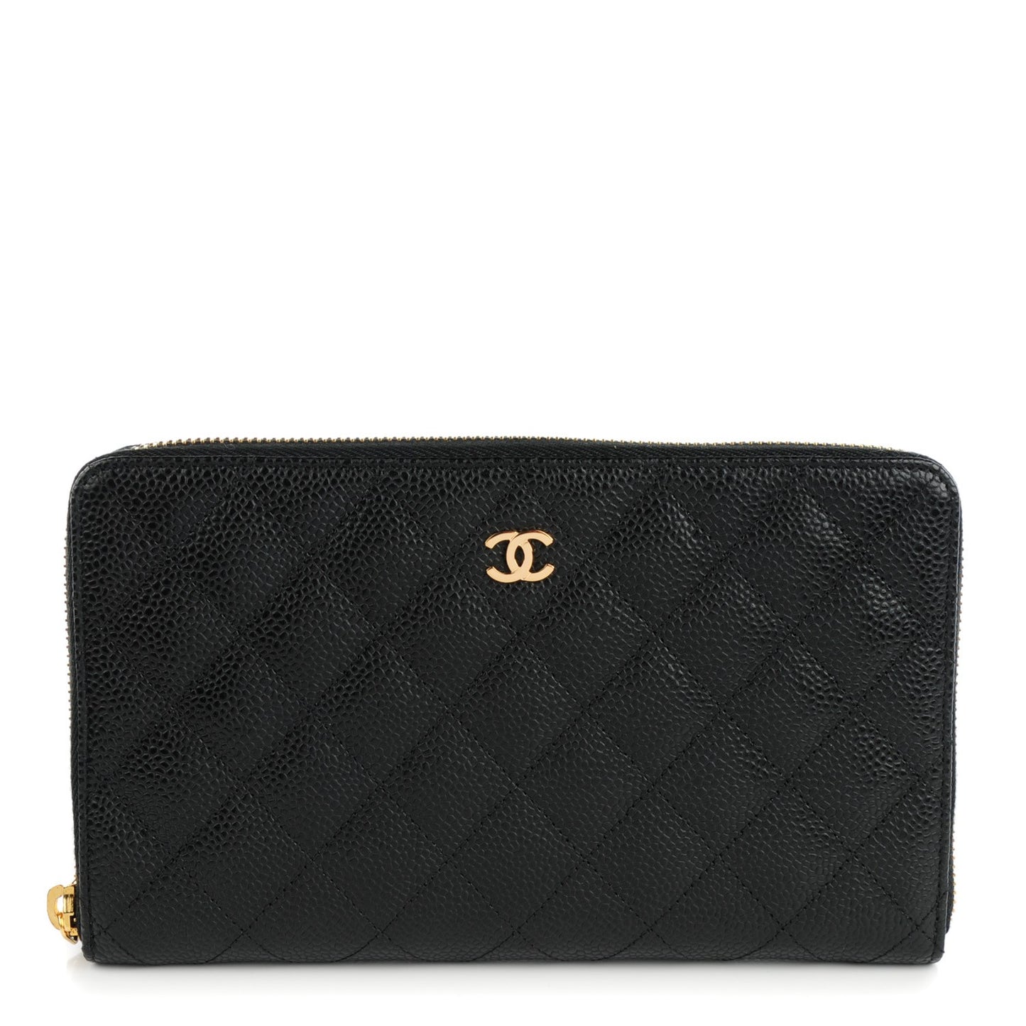 Caviar Quilted Large Zip Around Organizer Wallet Black