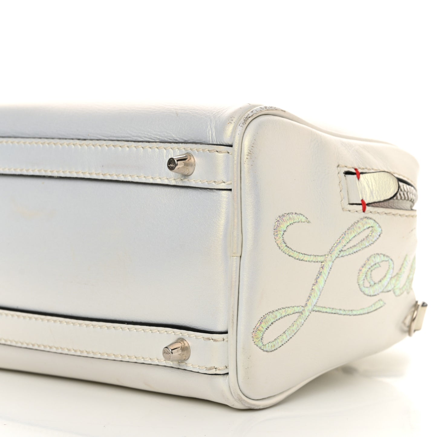 Iridescent Calfskin Paris Nano Collage Marie Jane Tote White