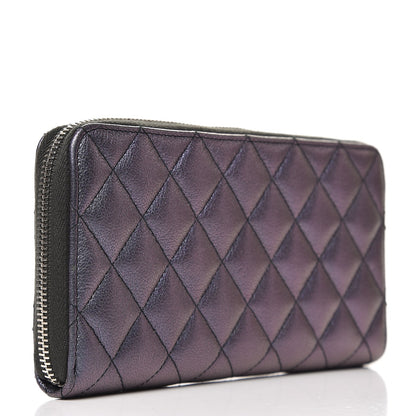 Chanel Iridescent Goatskin Quilted Large Gusset Zip Around Wallet Purple 3 of 10