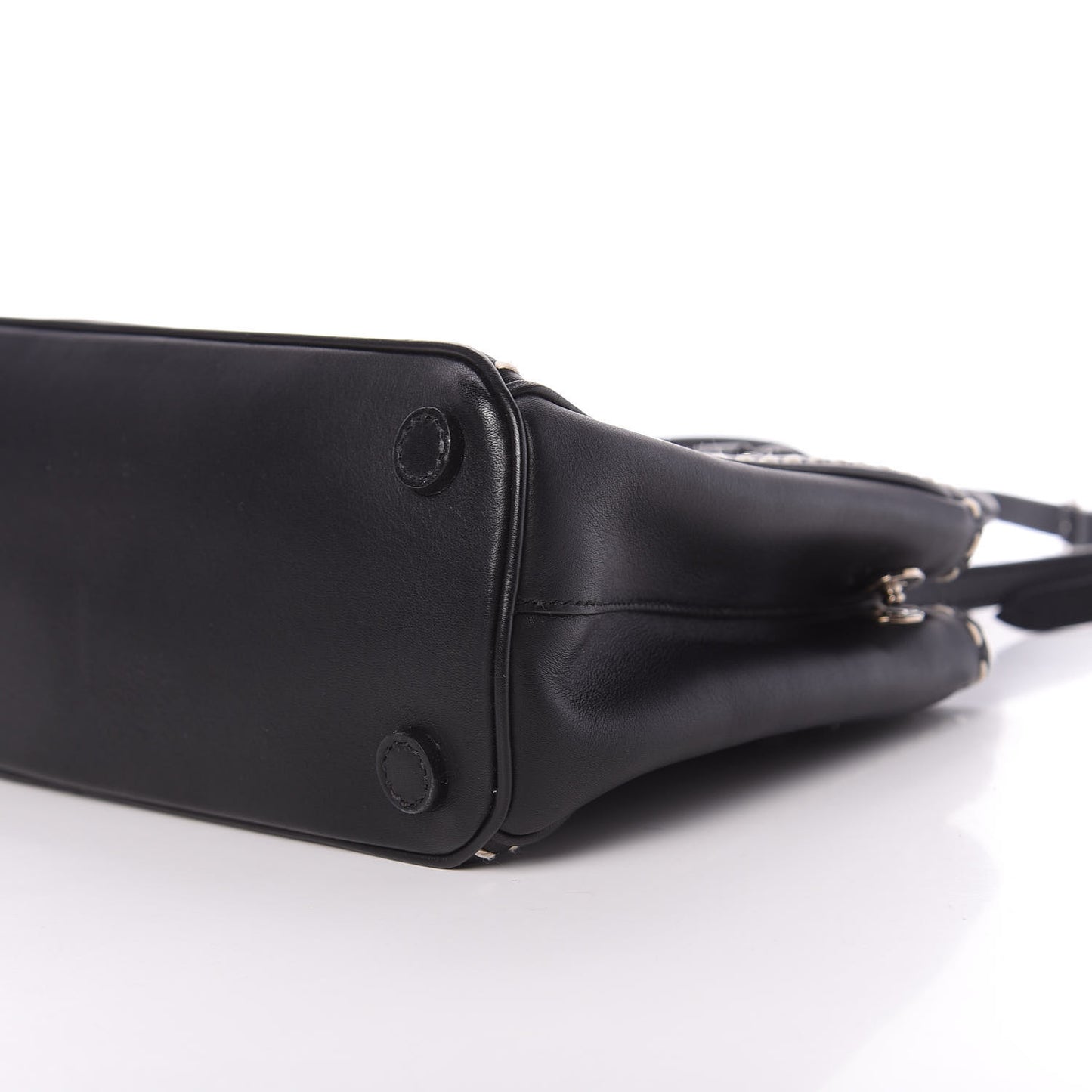 City Calf Mini Hand Stitched Galleria Double Zip Tote Black