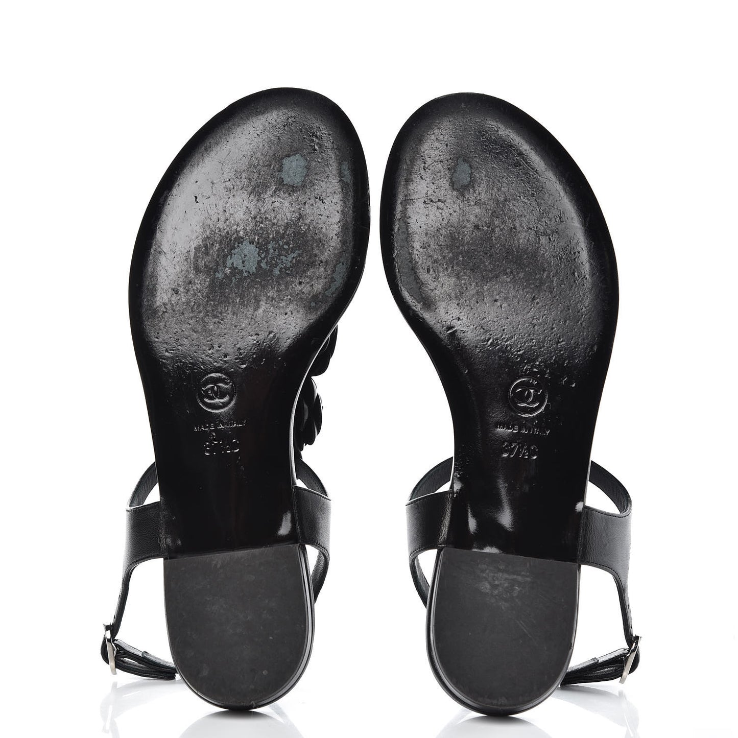 Lambskin Camellia Thong Sandals 37.5 Black