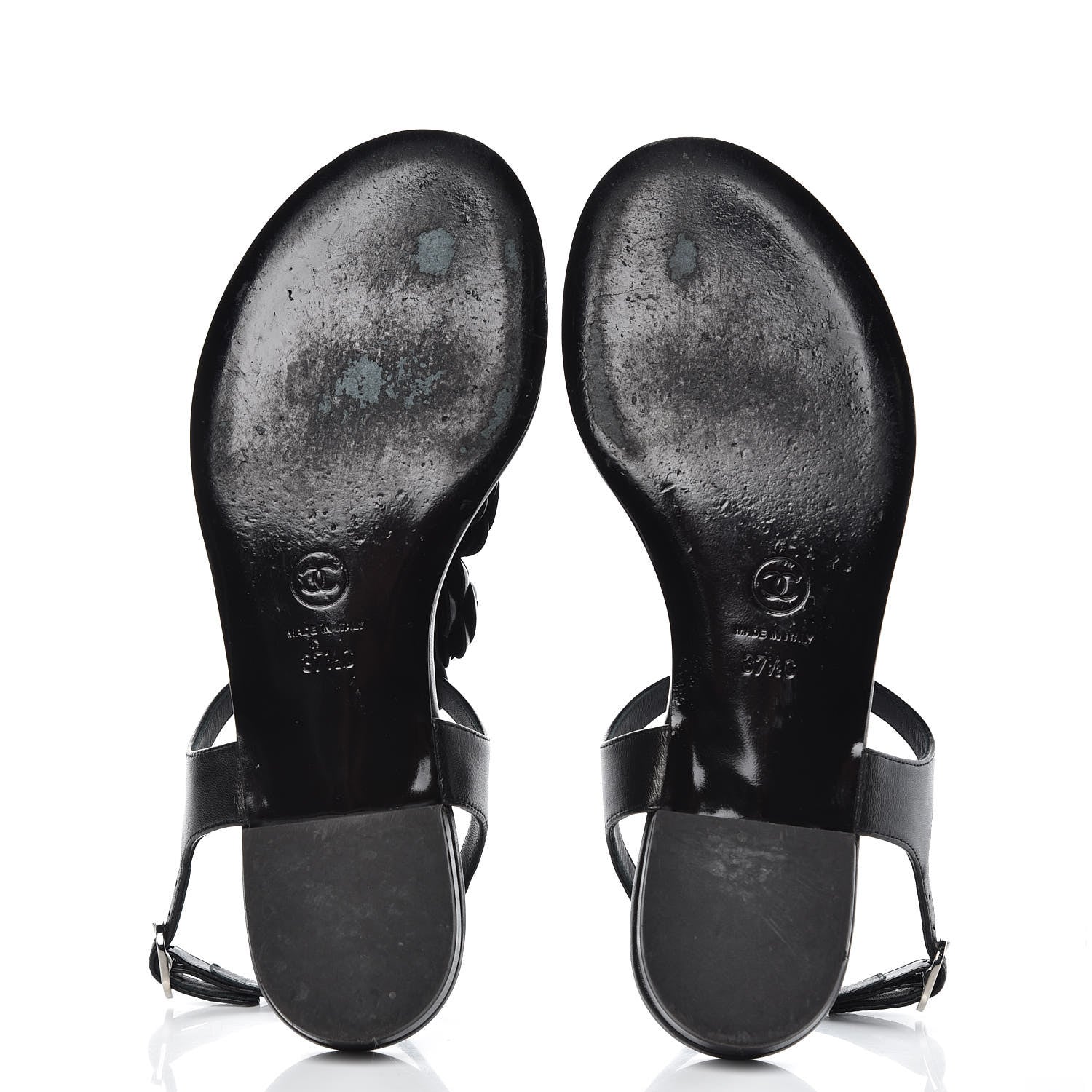 Chanel Lambskin Camellia Thong Sandals 37.5 Black 5 of 11