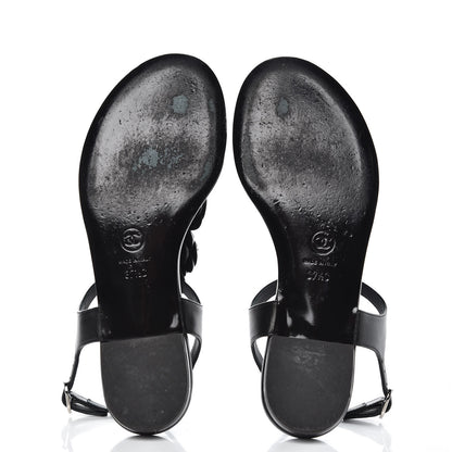 Chanel Lambskin Camellia Thong Sandals 37.5 Black 5 of 11