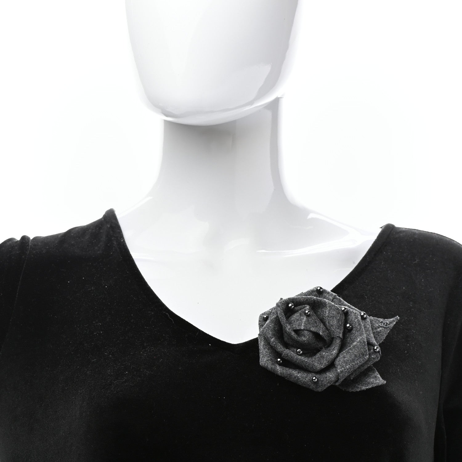 Chanel Wool Pearl Camellia Brooch Grey 2 of 5