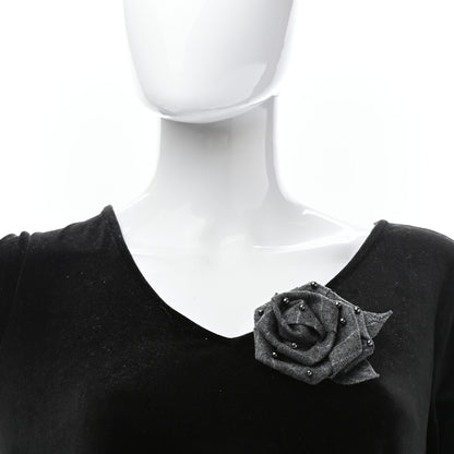 Chanel Wool Pearl Camellia Brooch Grey 2 of 5