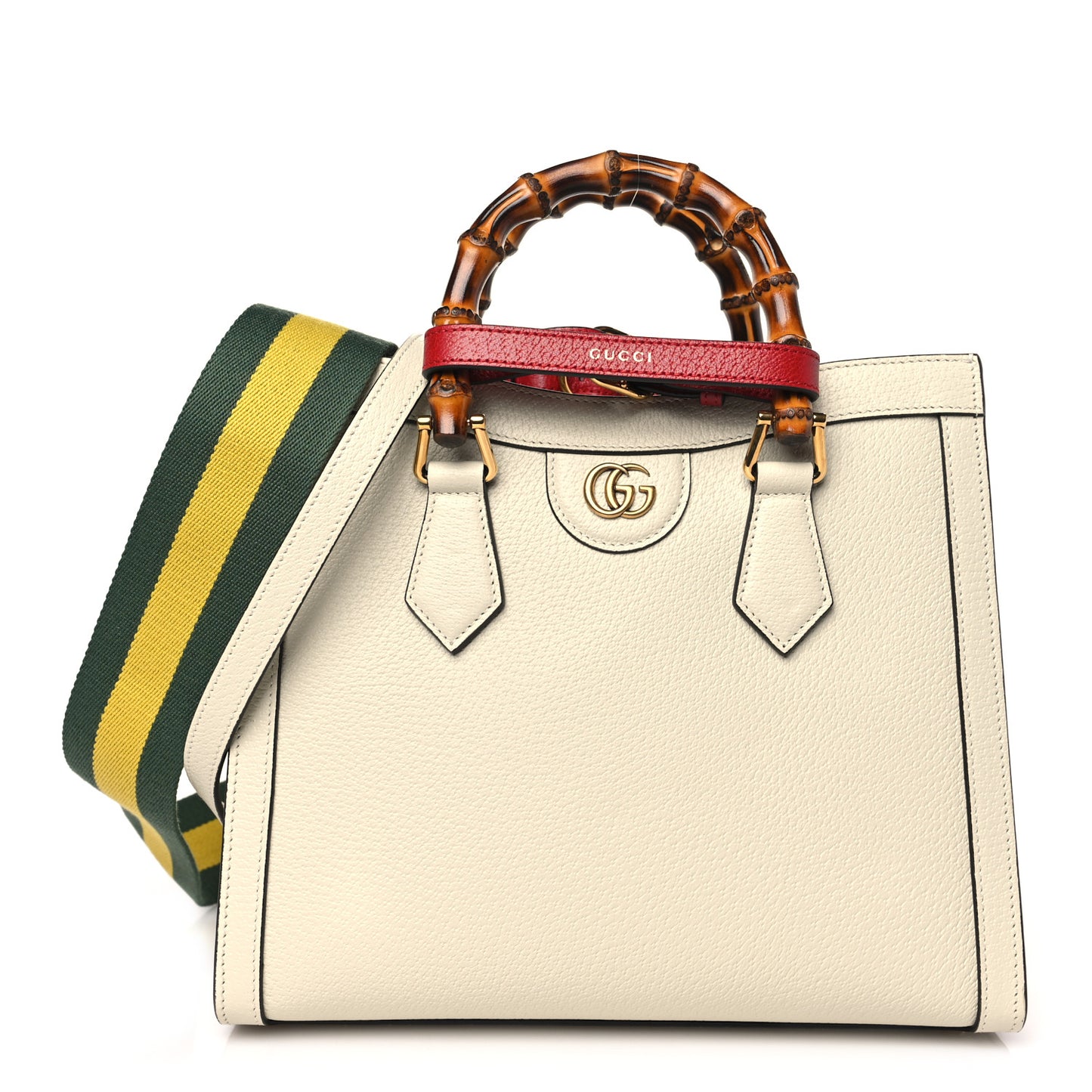 Textured Dollar Calfskin Web Small Diana Tote Bag Mystic White