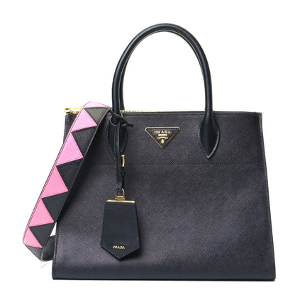 Prada Saffiano Greche Greca Paradigme Bag Black Pink 1 of 6