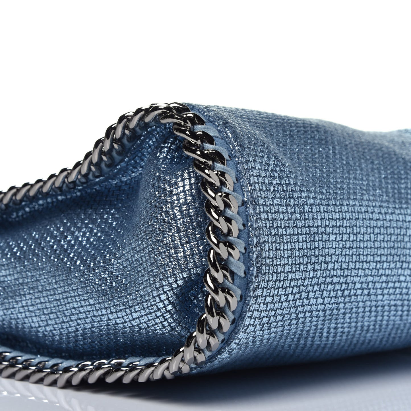 Metallic Woven Raffia Mini Falabella Fold Over Blue
