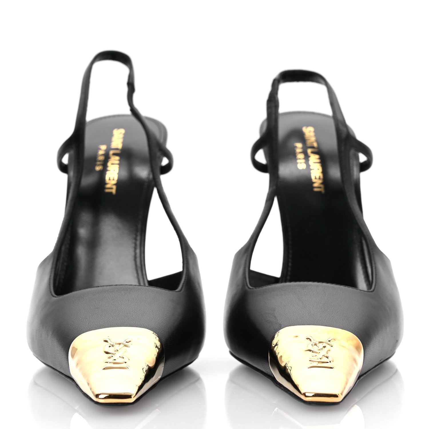Saint Laurent Smooth Calfskin Jeanne 110 Slingback Pumps 39.5 Black Gold 3 of 13