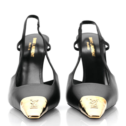 Saint Laurent Smooth Calfskin Jeanne 110 Slingback Pumps 39.5 Black Gold 3 of 13
