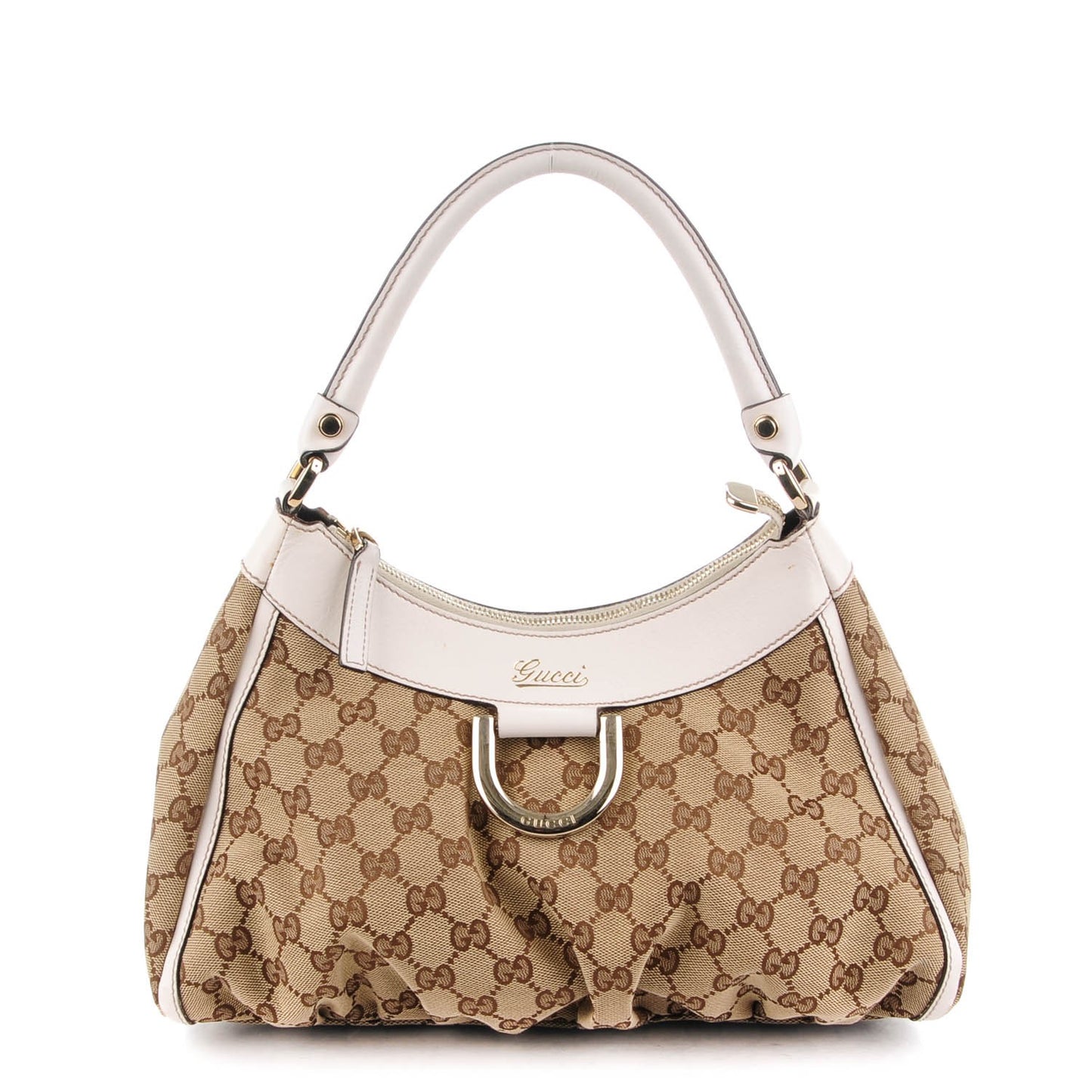 Monogram Medium D Gold Hobo White