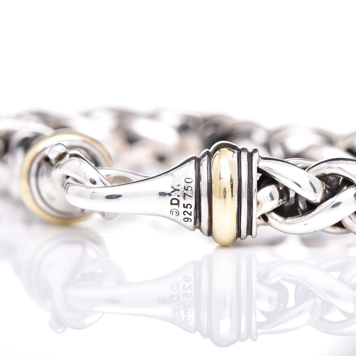 Sterling Silver 18K Yellow Gold 8mm Wheat Chain Bracelet