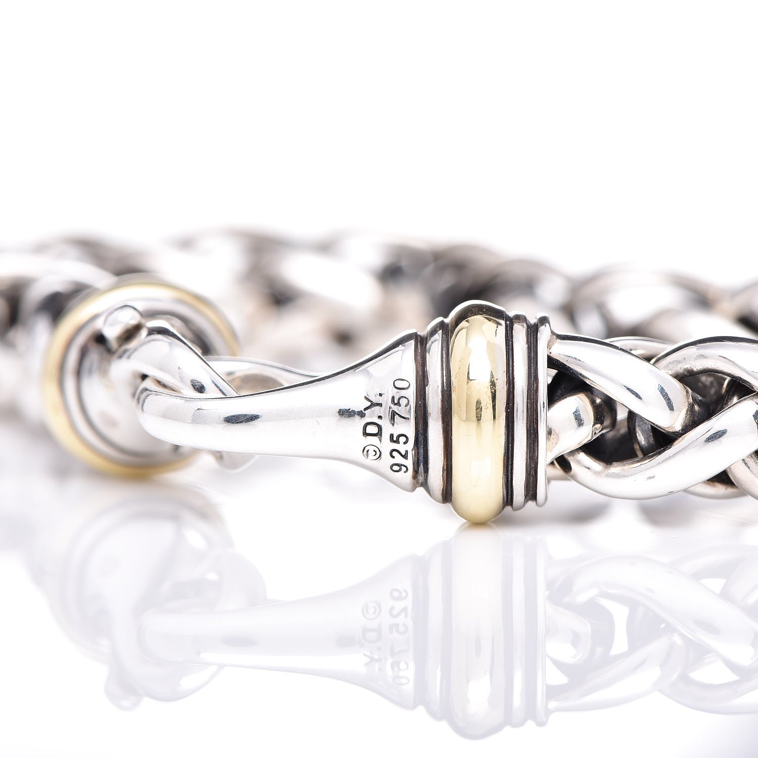 David Yurman Sterling Silver 18K Yellow Gold 8mm Wheat Chain Bracelet 5 of 5