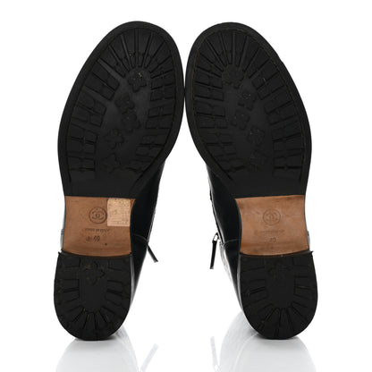 Chanel Sheepskin Quilted CC Tall Lace Up Combat Boots 40 Navy 5 of 11