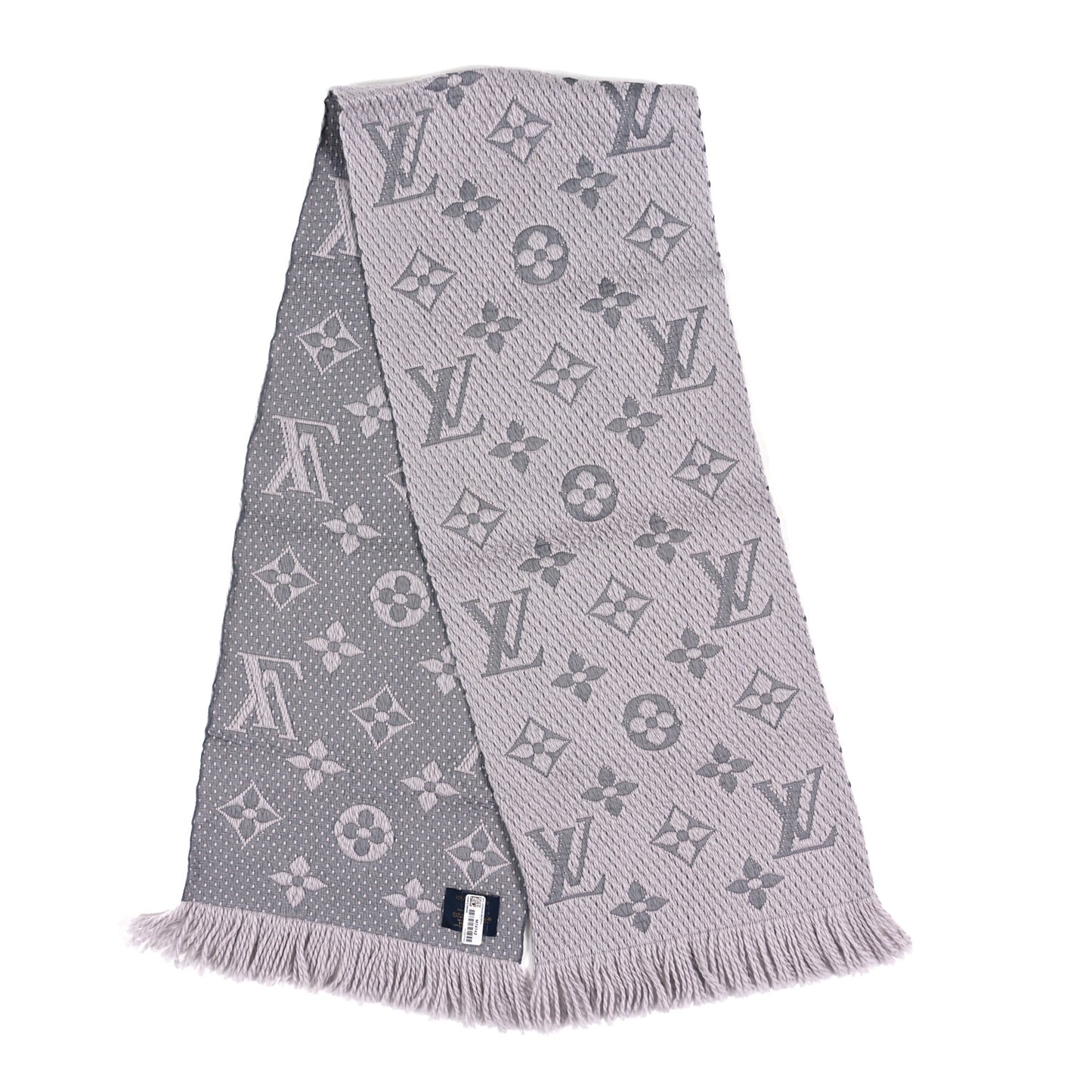 Wool Silk Logomania Scarf Pearl Grey