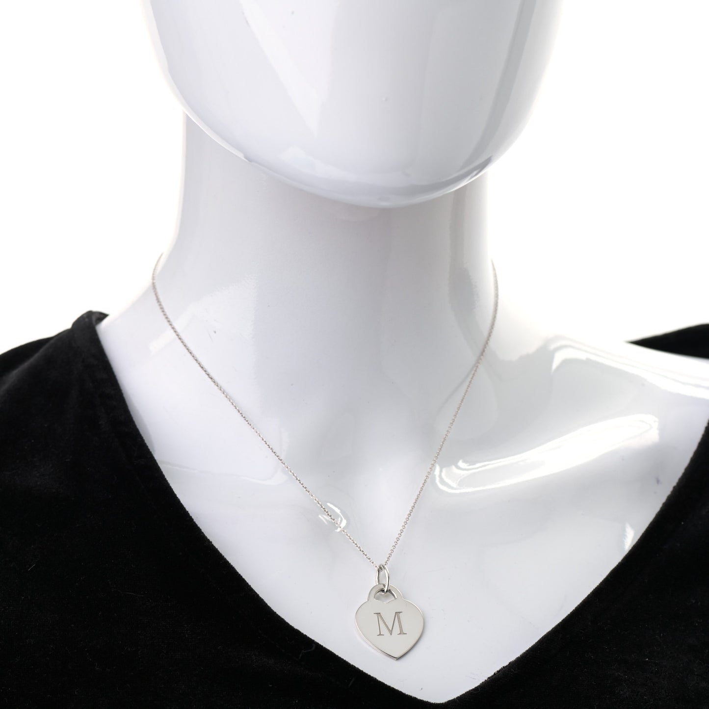Sterling Silver Heart Tag Alphabet M Pendant Necklace