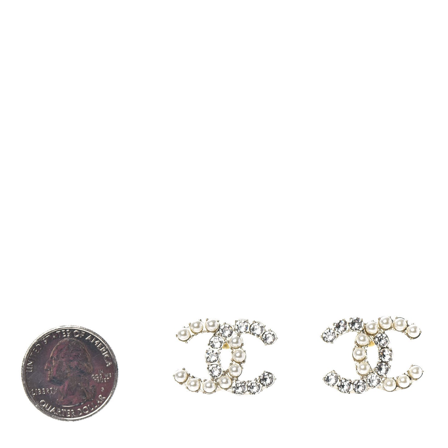 Crystal Pearl CC Dazzling Domino Earrings Gold