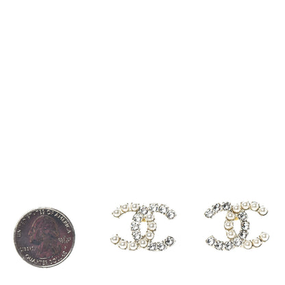 Chanel Crystal Pearl CC Dazzling Domino Earrings Gold 2 of 4