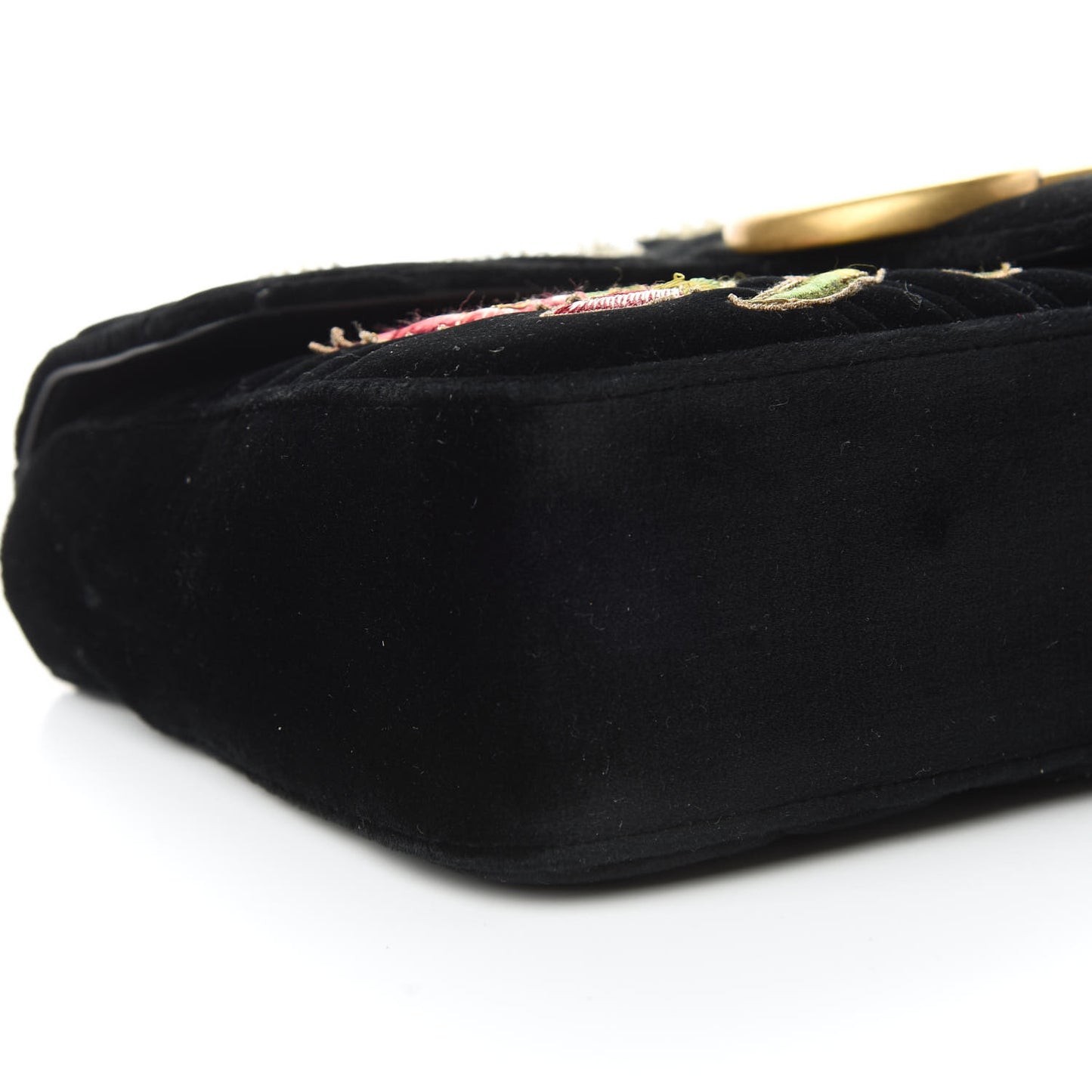 Velvet Matelasse Loved Embroidered Medium GG Marmont Shoulder Bag Black