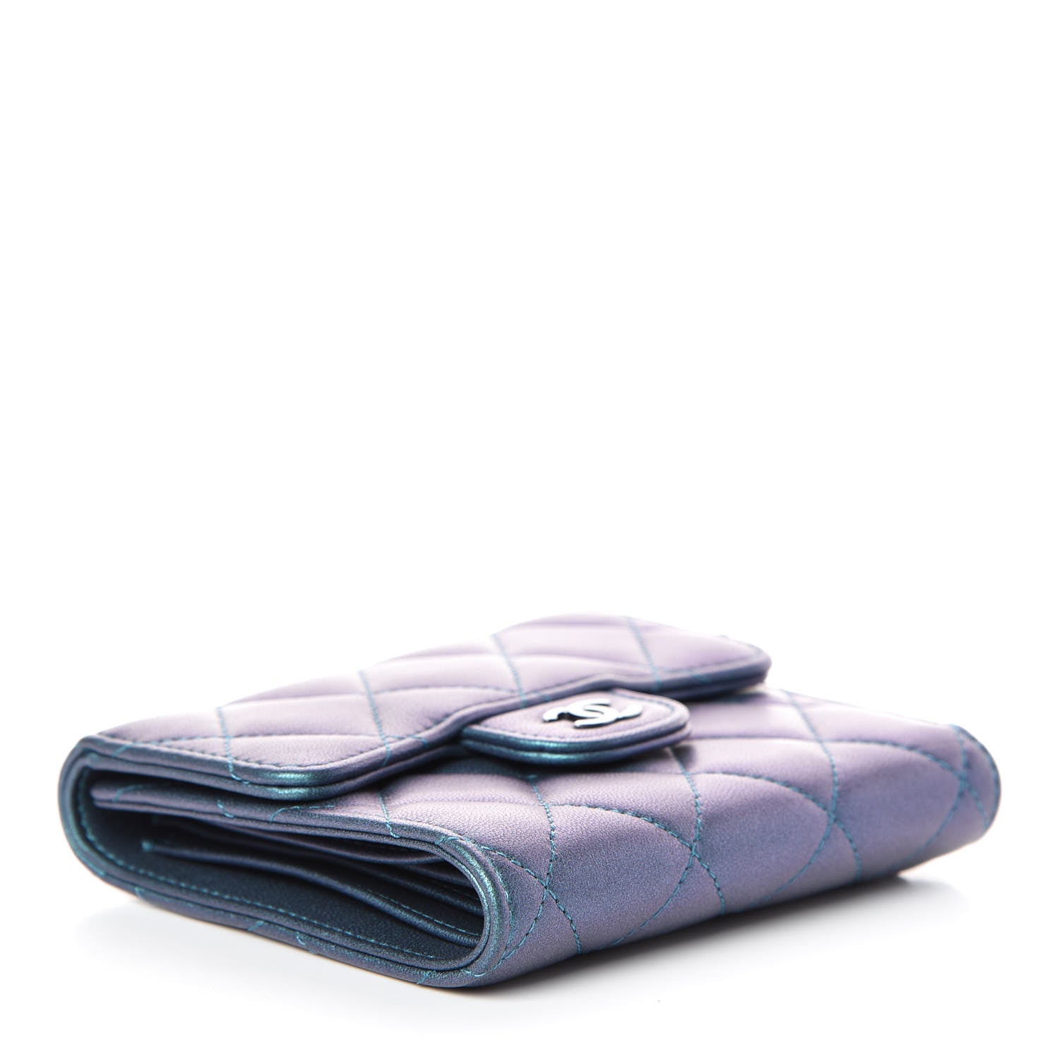 Chanel Iridescent Lambskin Quilted Small Compact Wallet Turquoise 4 of 9