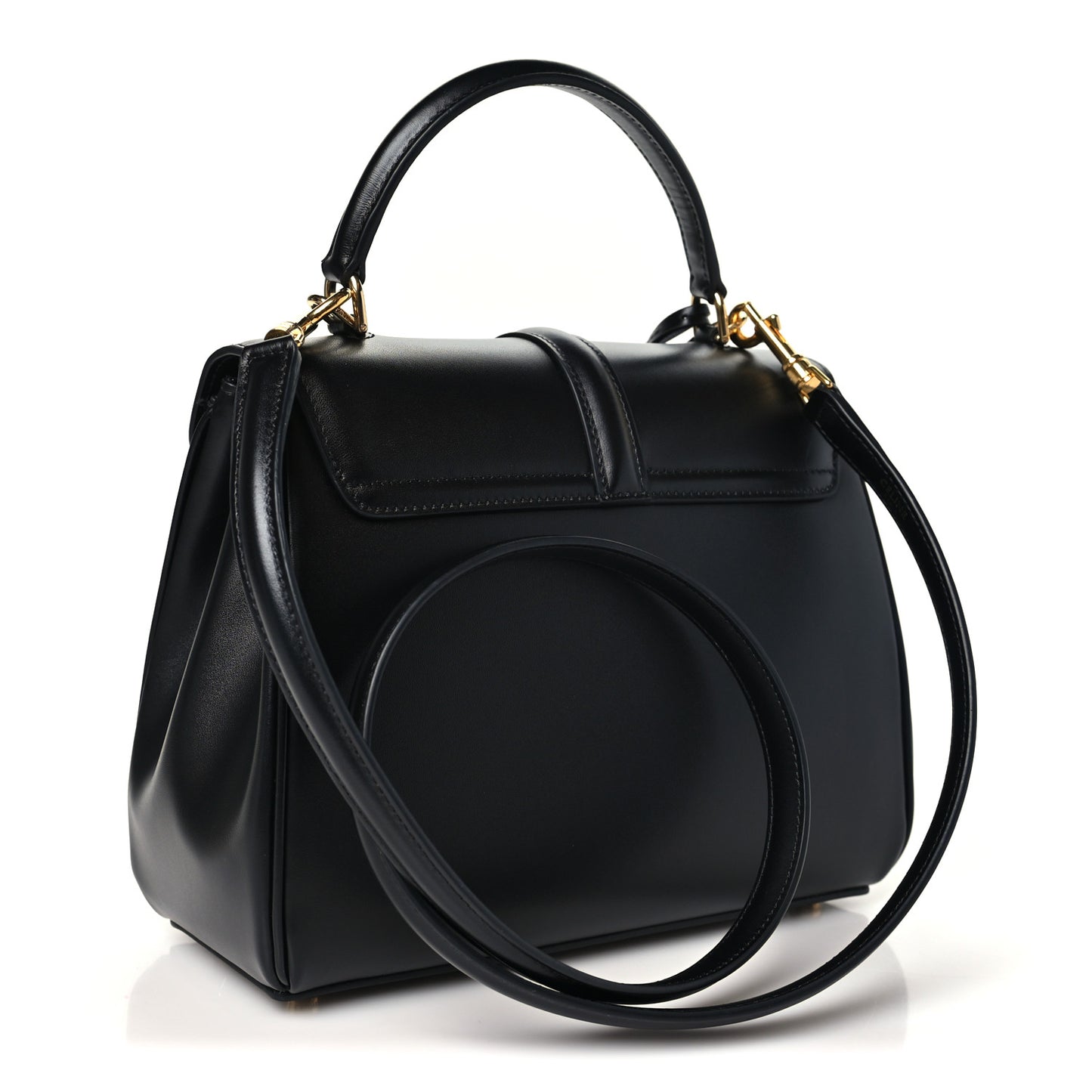 Satinated Calfskin Small 16 Top Handle Bag Black