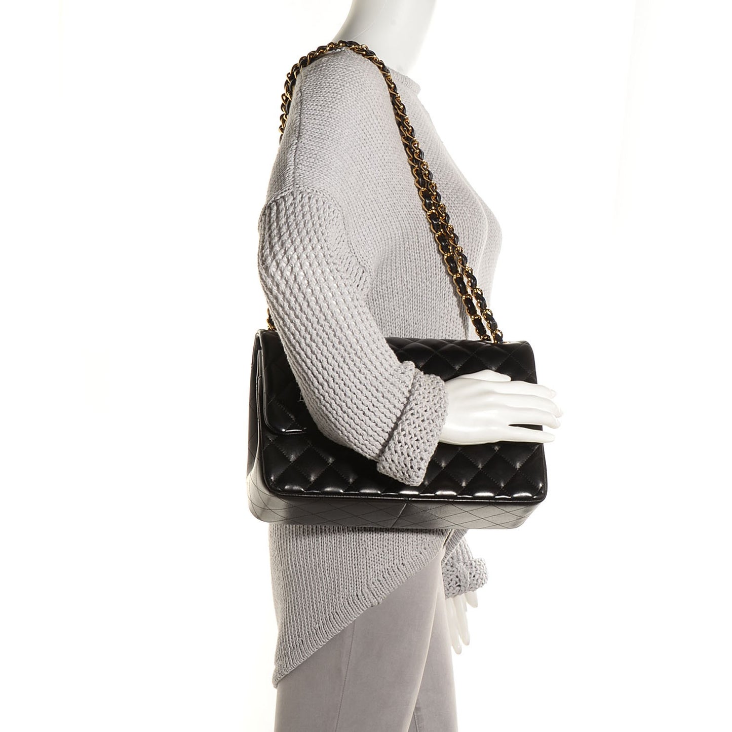 Lambskin Quilted Jumbo Double Flap Black