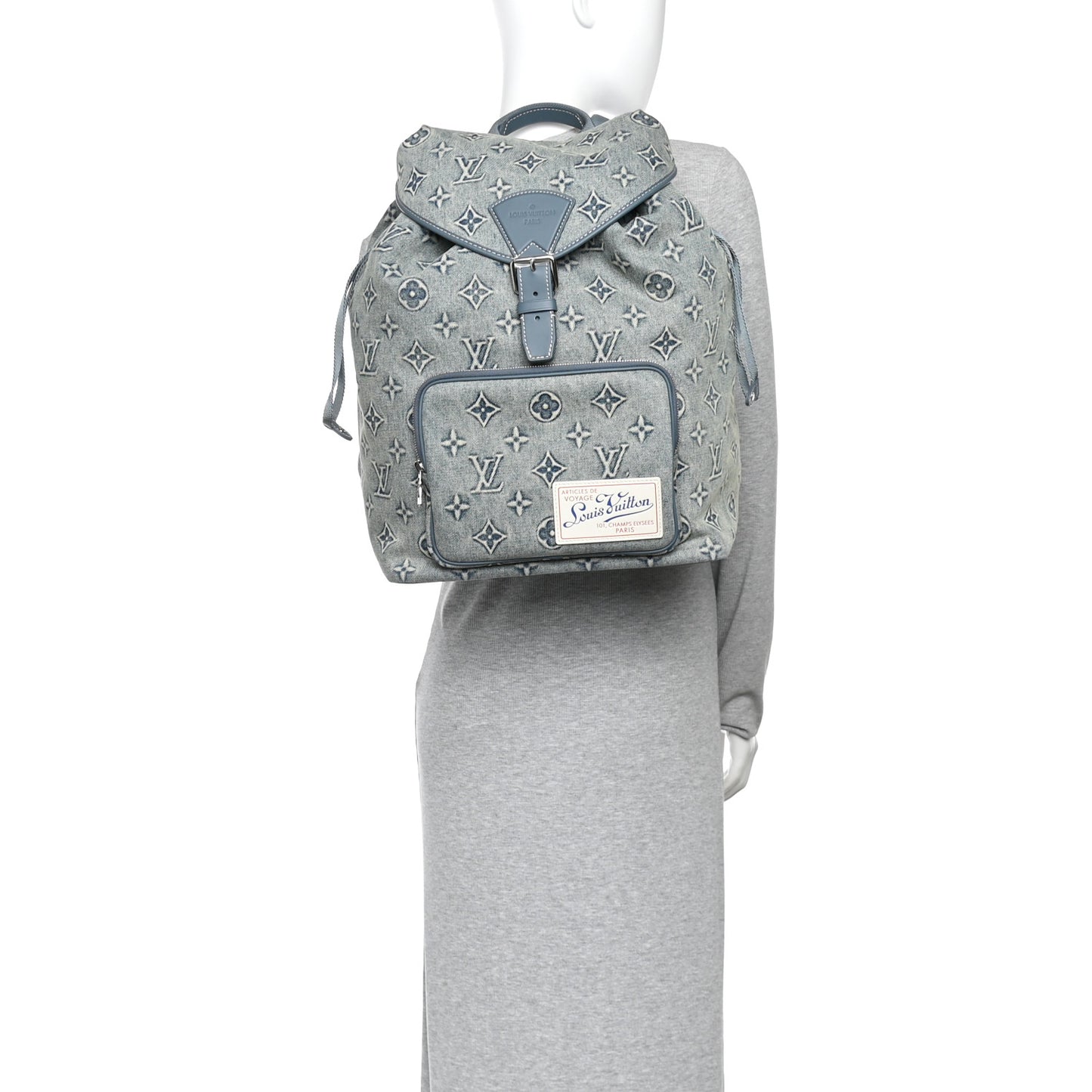 Monogram Denim Washed 3D Montsouris Backpack Blue