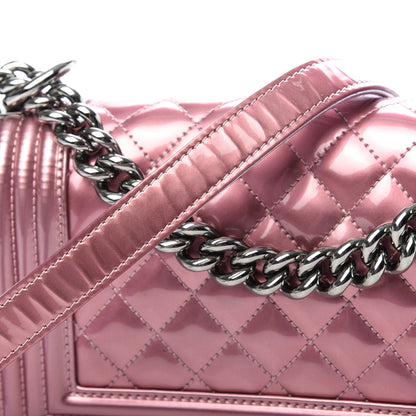 Chanel Metallic Patent Calfskin Quilted Small Boy Flap Pink 13 of 15