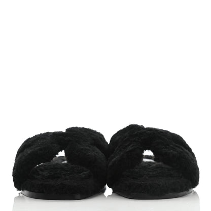 Hermes Woolskin Oran Sandals 37 Black 2 of 7