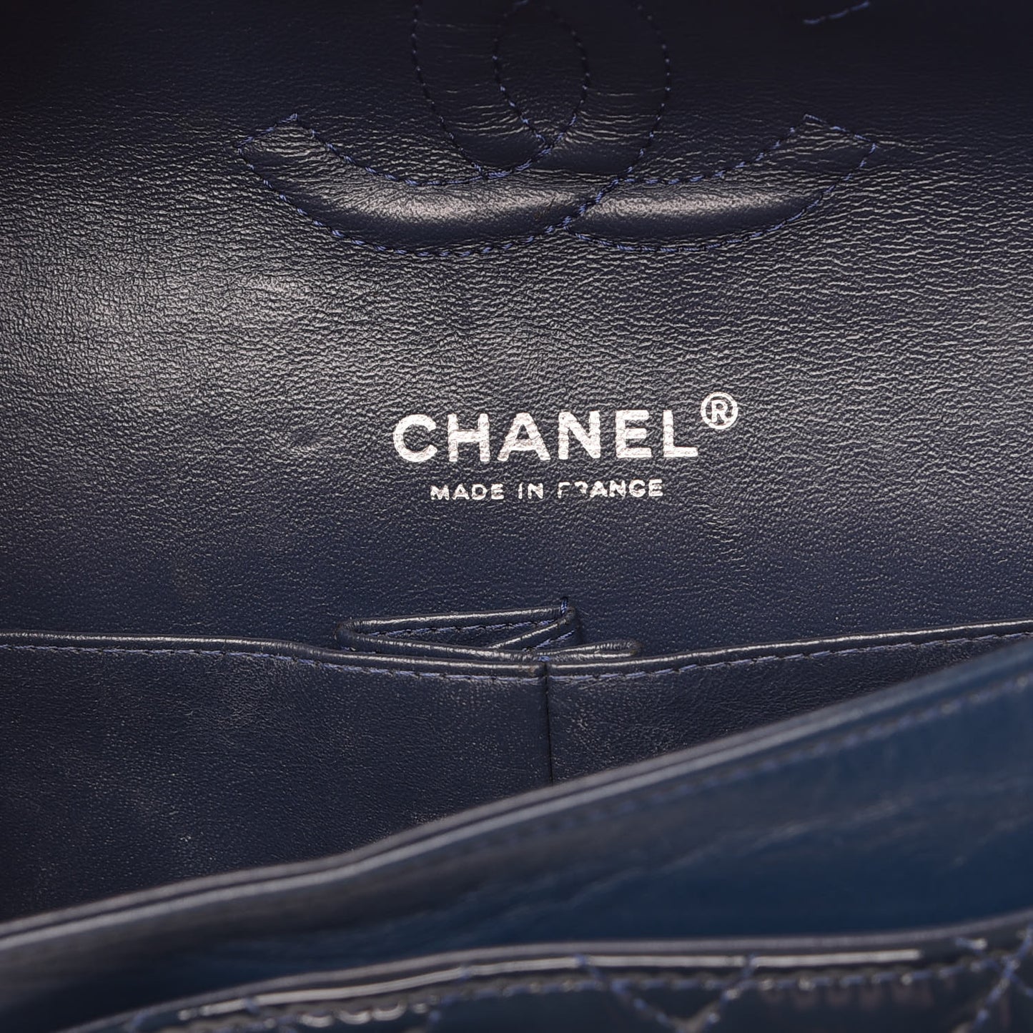 Patent Quilted Medium Double Flap Navy
