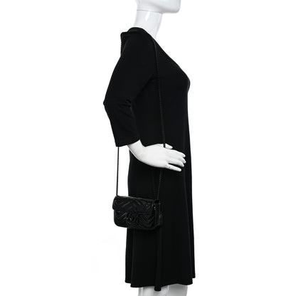 Gucci Patent Lambskin Enamel Matelasse Monochrome Super Mini GG Marmont Shoulder Bag Black 2 of 9