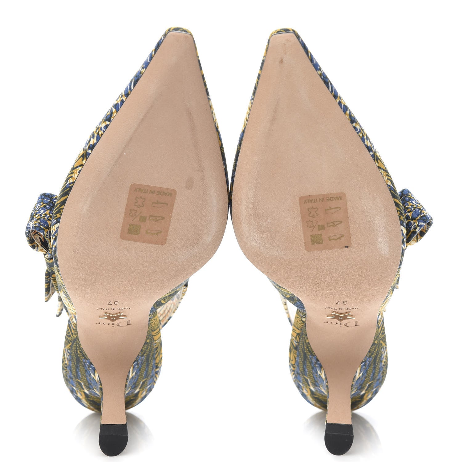 Christian Dior Toile De Jouy Sweet D Slingback Pumps 37 Blue Yellow 5 of 9