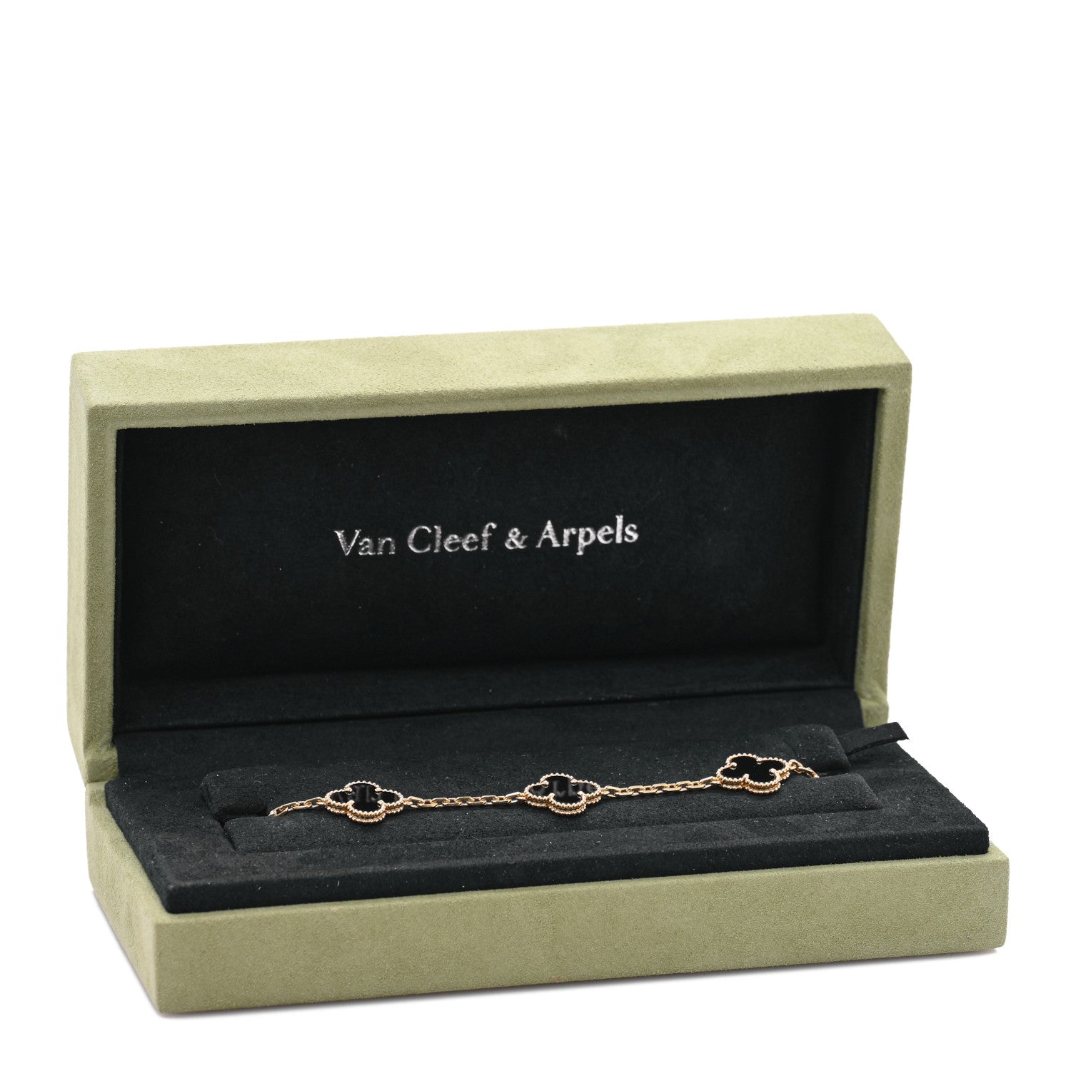 Van Cleef & Arpels 18K Yellow Gold Black Onyx 5 Motifs Vintage Alhambra Bracelet 4 of 4