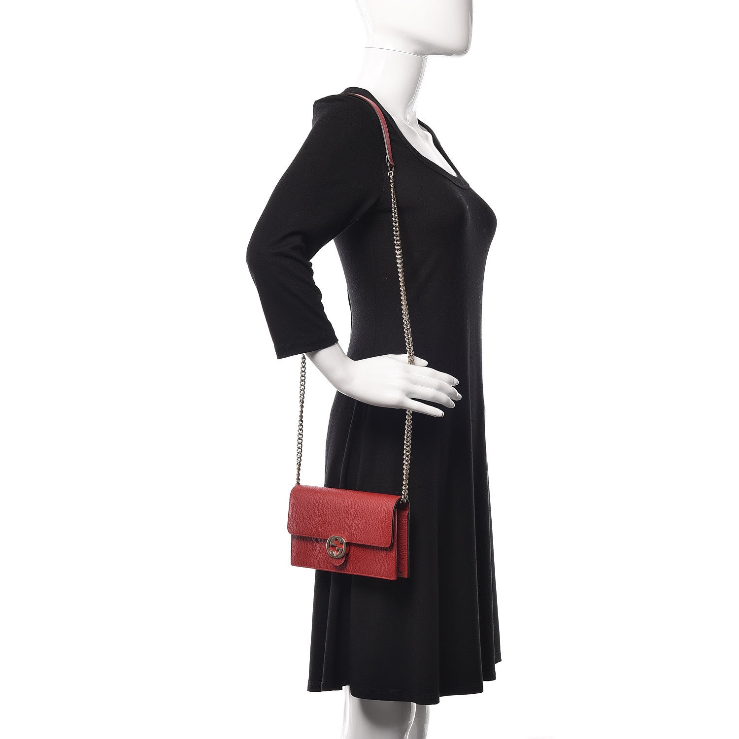 Gucci Dollar Calfskin Interlocking G Chain Wallet Red 2 of 11