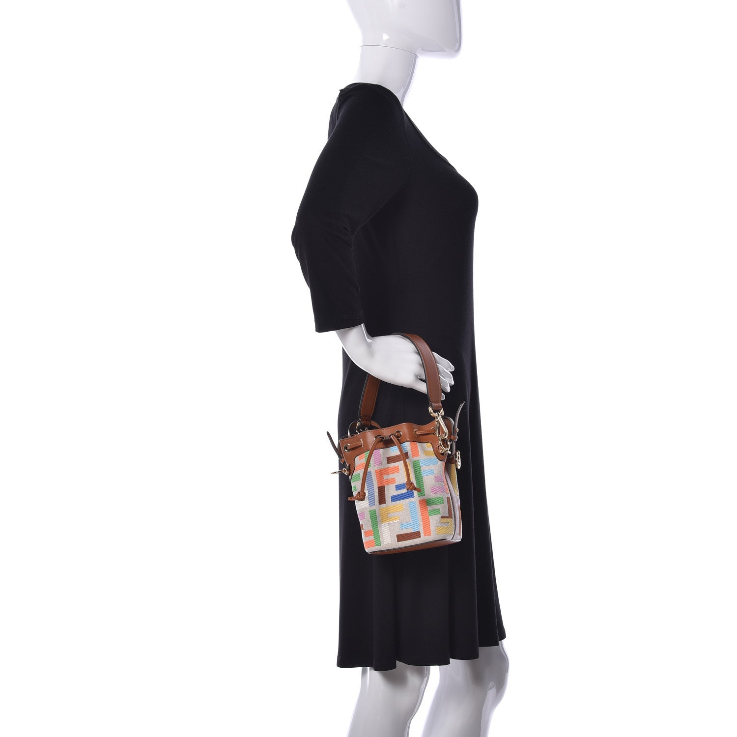 Fendi Kuban Canvas Vitello King F is Fendi FF Embroidered Mini Mon Tresor Bucket Bag Multicolor Cuoio 3 of 10