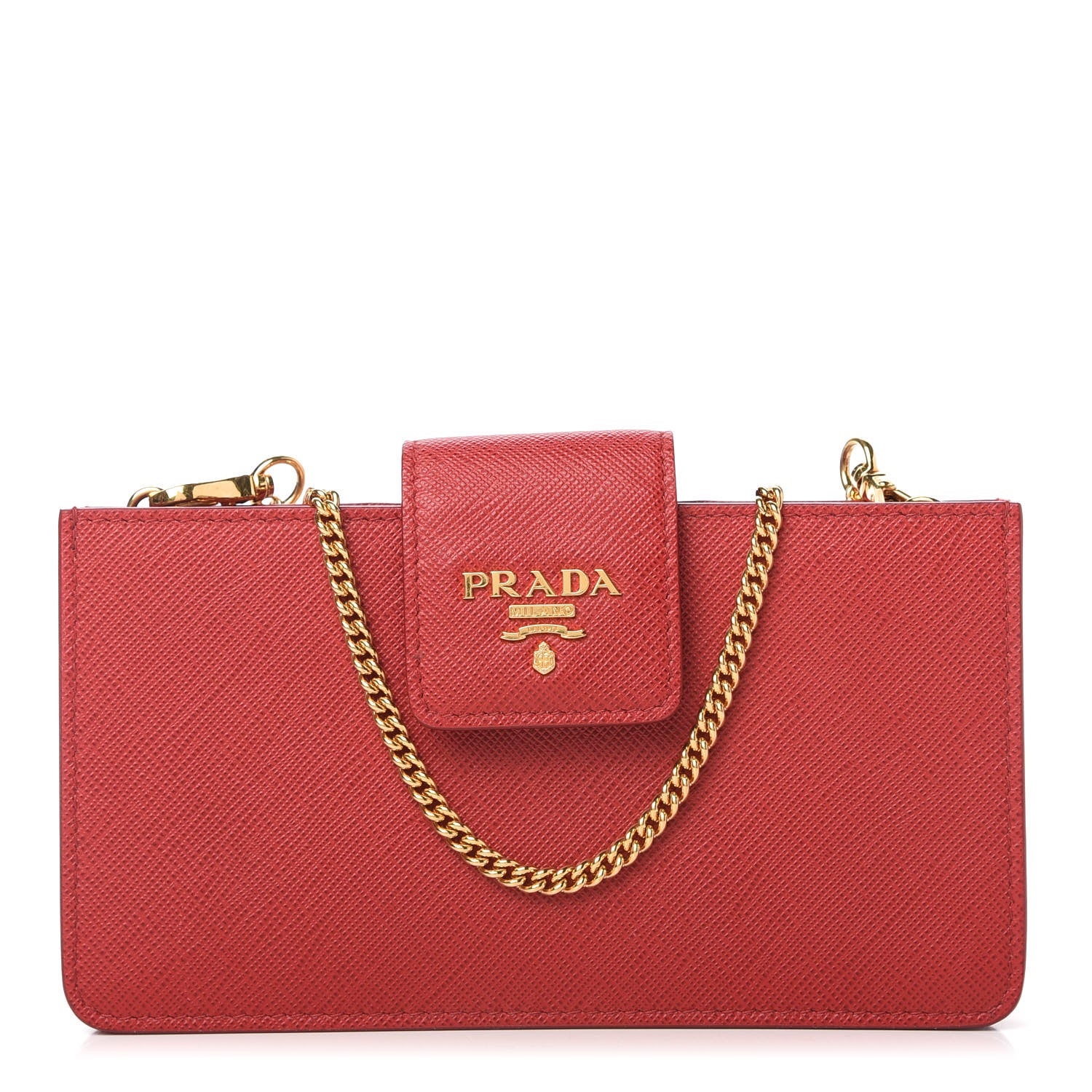 Prada Saffiano Metal Phone Wristlet Crossbody Wallet Rosso 1 of 9