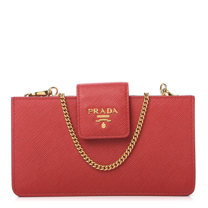Prada Saffiano Metal Phone Wristlet Crossbody Wallet Rosso 1 of 9