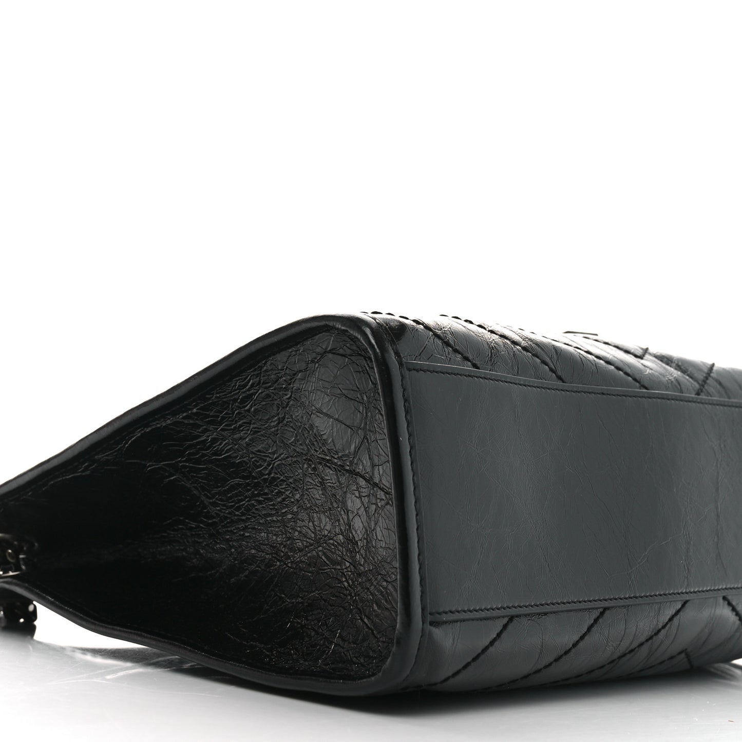 Crinkled Calfskin Matelasse Monogram Medium Niki Shopper Tote Black