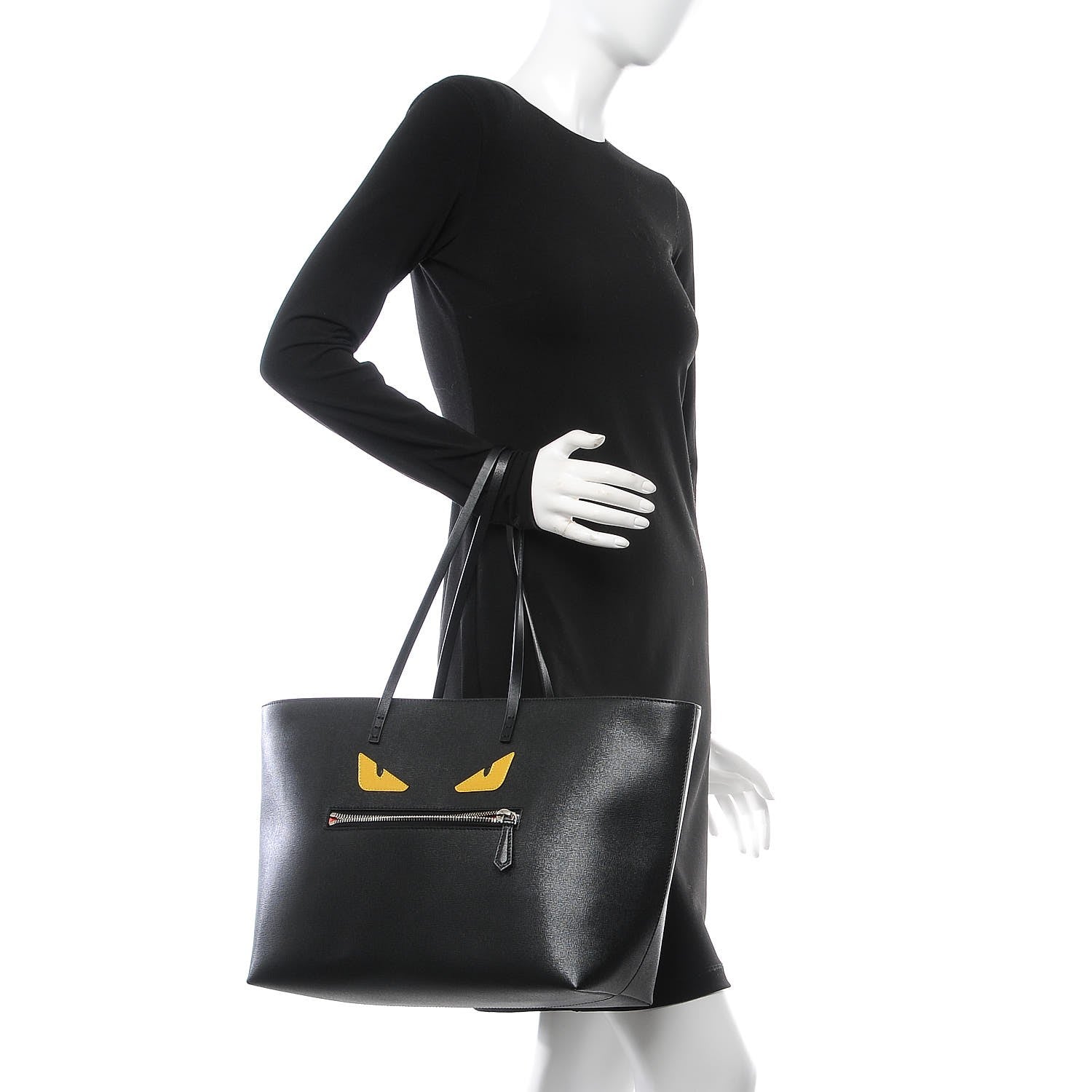 Fendi Vitello Elite Cuoio Monster Buggies Medium Roll Tote Black Multicolor Blue Cobalto 2 of 11