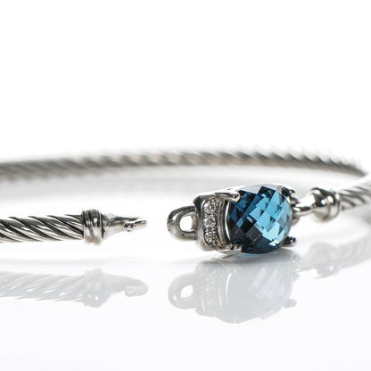 David Yurman Sterling Silver Diamond Blue Topaz 3mm Petite Wheaton Bracelet 6 of 7