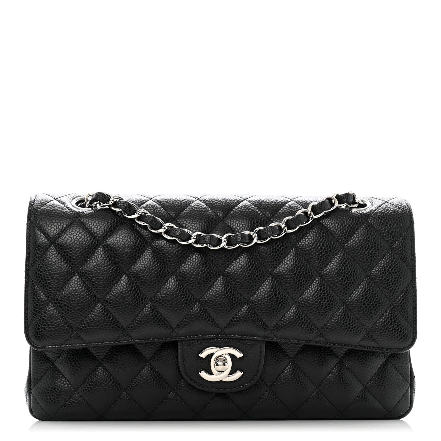 Caviar Quilted Medium Double Flap Black