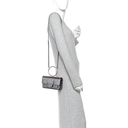 Chanel Crumpled Metallic Calfskin Quilted Ring Handle Mini Flap Silver 2 of 10