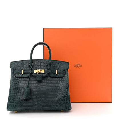Hermes Matte Porosus Crocodile Birkin 25 Vert Rousseau 11 of 11