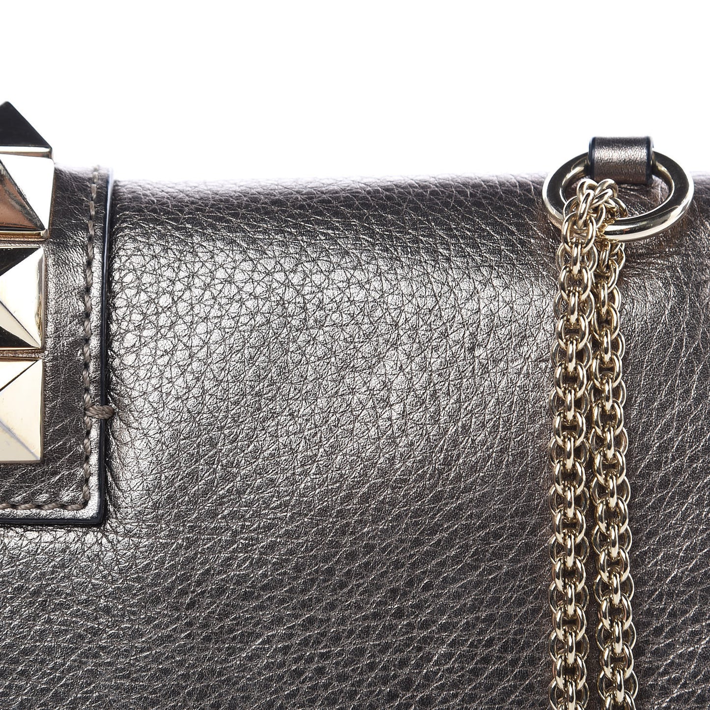 Metallic Vitello Medium Glam Lock Rockstud Flap Sasso
