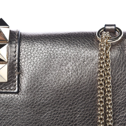 Valentino Garavani Metallic Vitello Medium Glam Lock Rockstud Flap Sasso 8 of 17