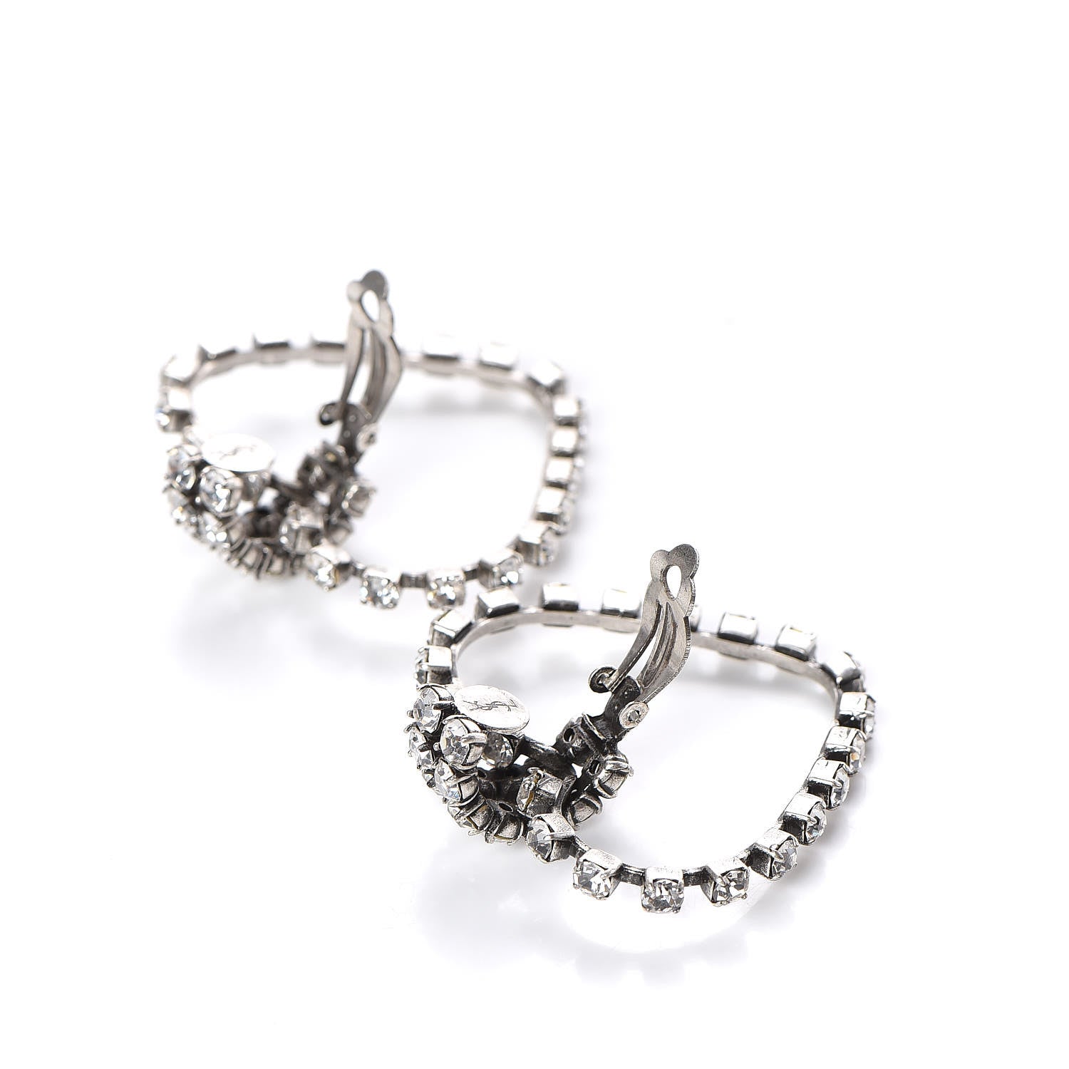 Saint Laurent Brass Crystals Smoking Love Clip On Earrings Oxidized Silver 3 of 4