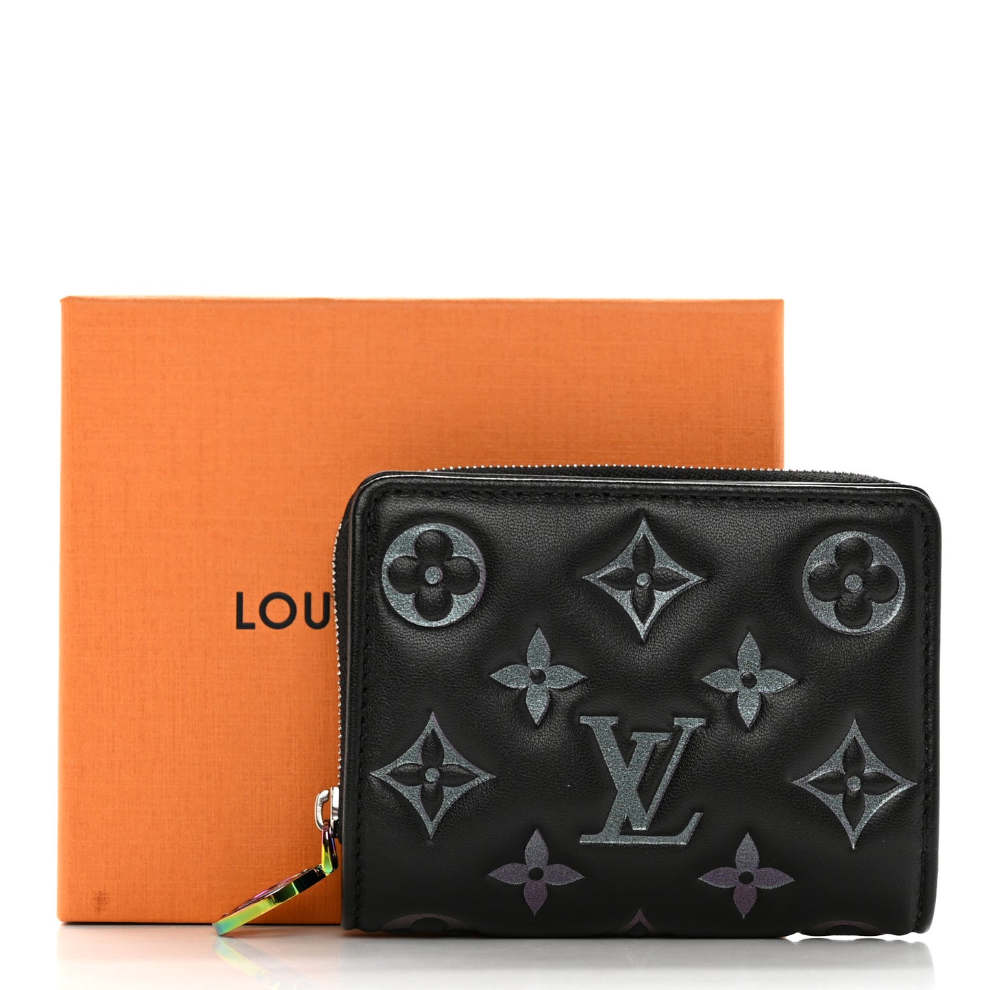 Lambskin Embossed Monogram Lou Coussin Wallet Black