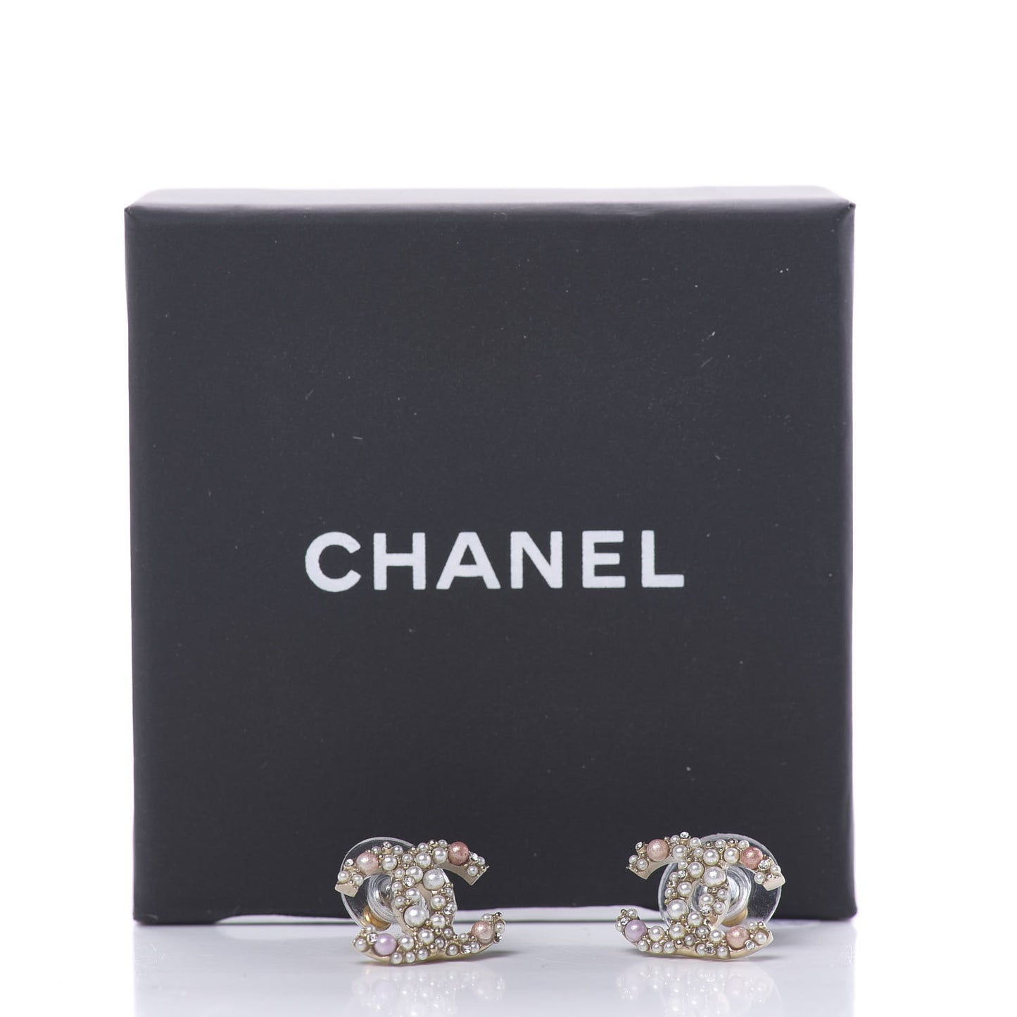 Pearl Crystal CC Charms Stud Earrings Light Gold Pink